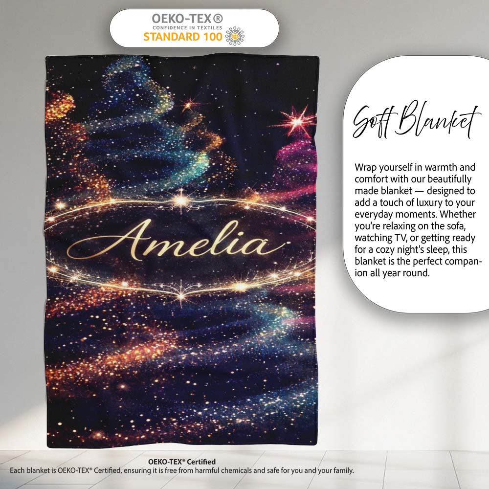 Abstract Christmas Tree Lights Seamless Pattern Stylish Everyday   Personalised Custom Name Super Soft Fleece Blanket Bed Sofa Throw