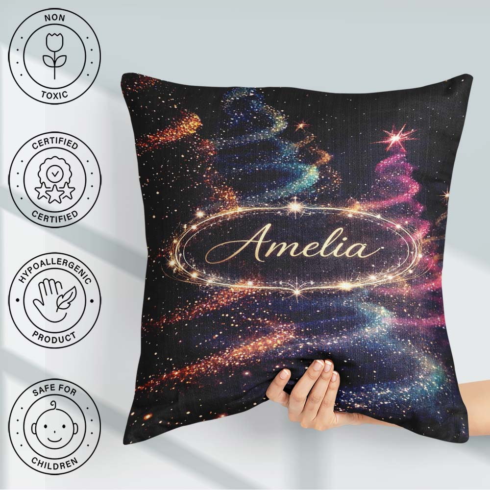 Custom Name Abstract Christmas Tree Lights Seamless Pattern Square Filled Cushion Throw Pillow Sofa Bed Home Decor Zip Washable UK Made