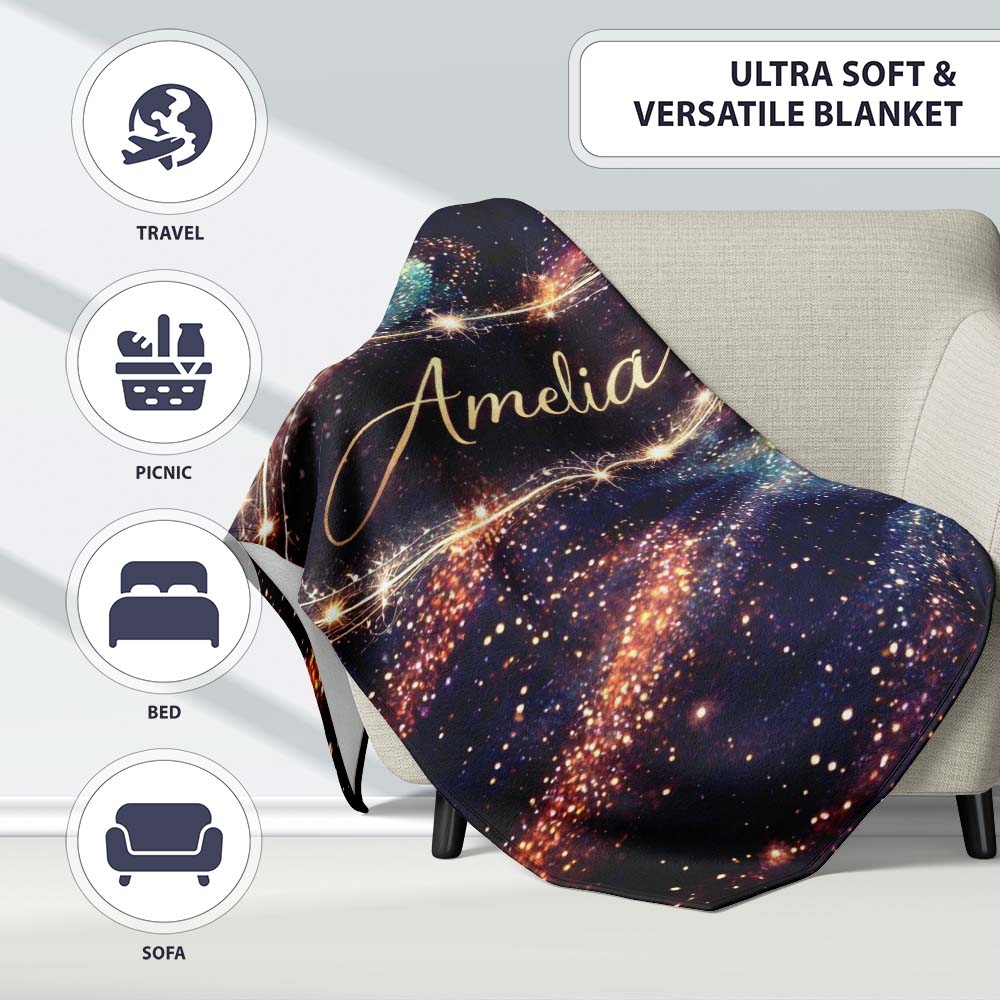 Abstract Christmas Tree Lights Seamless Pattern Stylish Everyday   Personalised Custom Name Super Soft Fleece Blanket Bed Sofa Throw