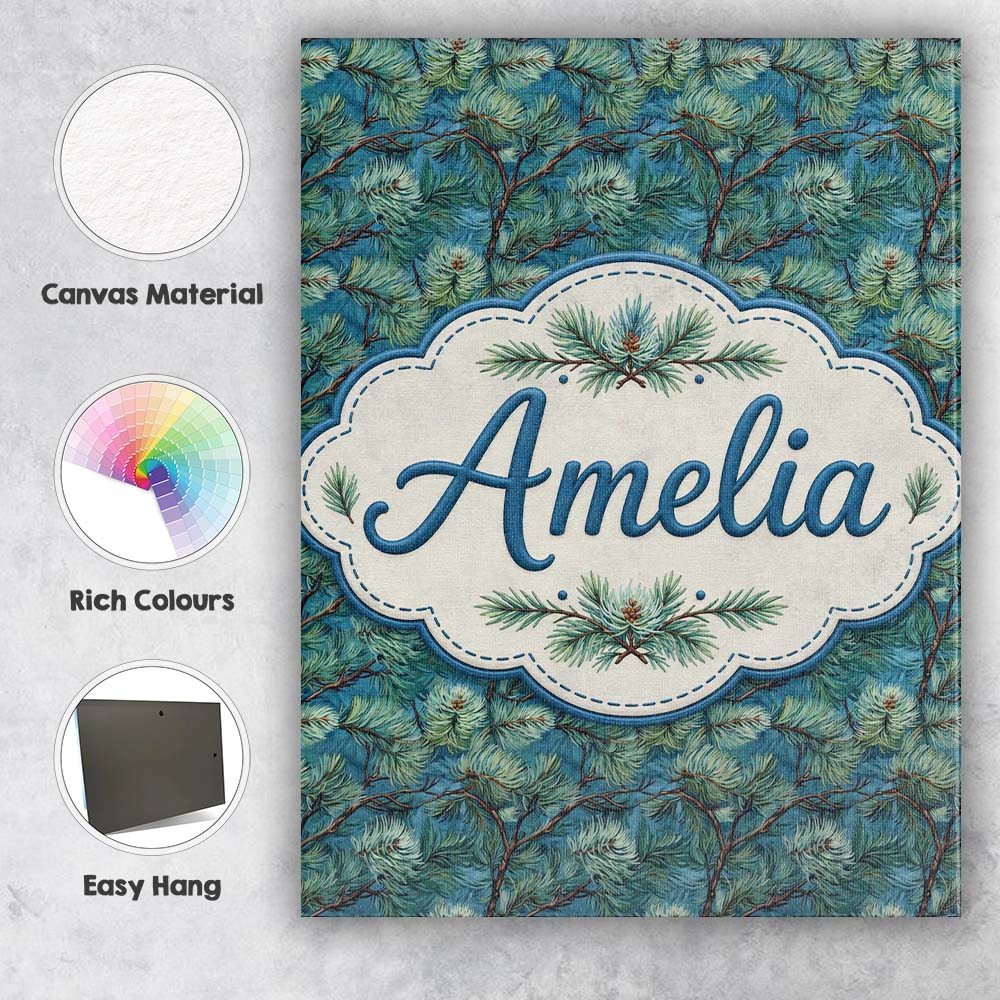 Personalised Name Pine Branch Pattern with Custom  Unique Gift Idea Elegant Feature Canvas Wall Art Print Decor Picture Ready to Hang