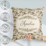 Custom Name Pine Branch Pattern on Beige Background with Detail Square Filled Cushion Throw Pillow Sofa Bed Home Decor Zip Washable UK Made