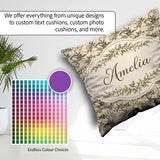 Custom Name Pine Branch Pattern on Beige Background with Detail Square Filled Cushion Throw Pillow Sofa Bed Home Decor Zip Washable UK Made