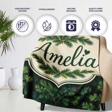 Vintage Pine Tree Repeat Pattern on Beige Background Lovely  Personalised Custom Name Super Soft Fleece Blanket Bed Sofa Throw