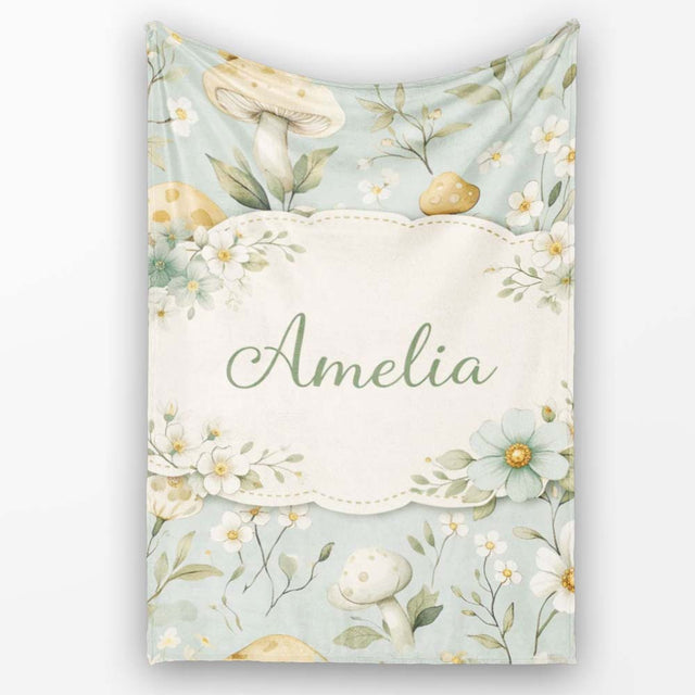 Mushroom Botanical Seamless Pattern Cute Unique Gift Lovely  Personalised Custom Name Super Soft Fleece Blanket Bed Sofa Throw