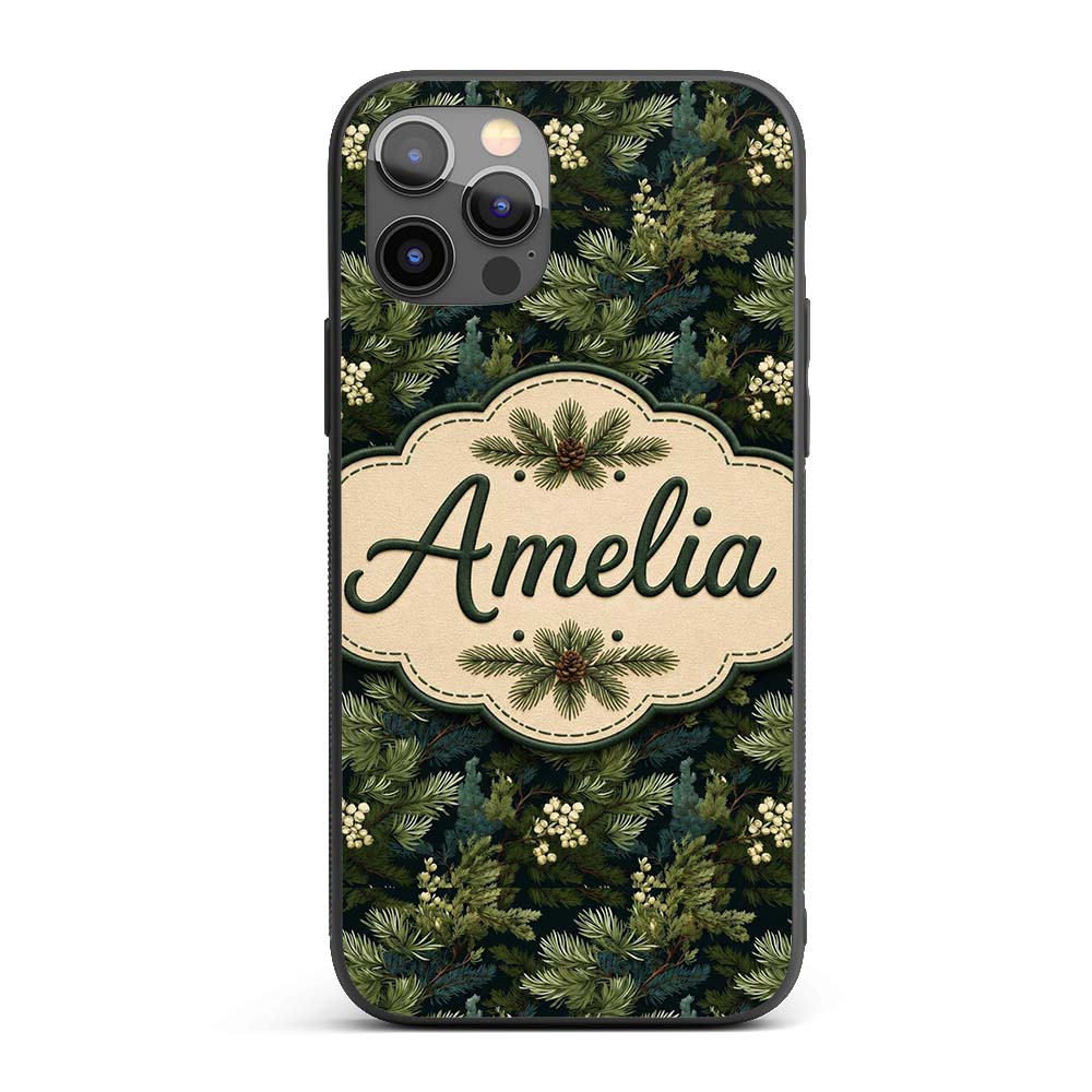 Small Pine Tree Repeat Pattern on Printed Design Custom Name Protective Phone Case Mobile Cover Durable Everyday Smartphone Shock Resistant