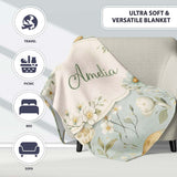 Mushroom Botanical Seamless Pattern Cute Unique Gift Lovely  Personalised Custom Name Super Soft Fleece Blanket Bed Sofa Throw