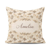 Custom Name Beige Floral Pattern with Delicate Leaves and Lovely Square Filled Cushion Throw Pillow Sofa Bed Home Decor Zip Washable UK Made