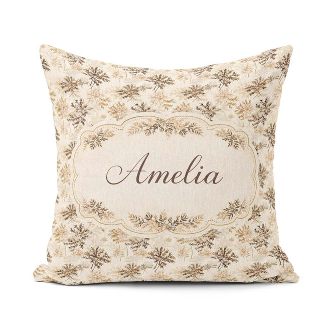 Custom Name Beige Floral Pattern with Delicate Leaves and Lovely Square Filled Cushion Throw Pillow Sofa Bed Home Decor Zip Washable UK Made