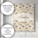 Personalised Name Beige Botanical Floral Custom  Unique Gift Idea Elegant Feature Canvas Wall Art Print Decor Picture Ready to Hang