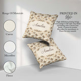 Custom Name Beige Floral Pattern with Delicate Leaves and Lovely Square Filled Cushion Throw Pillow Sofa Bed Home Decor Zip Washable UK Made