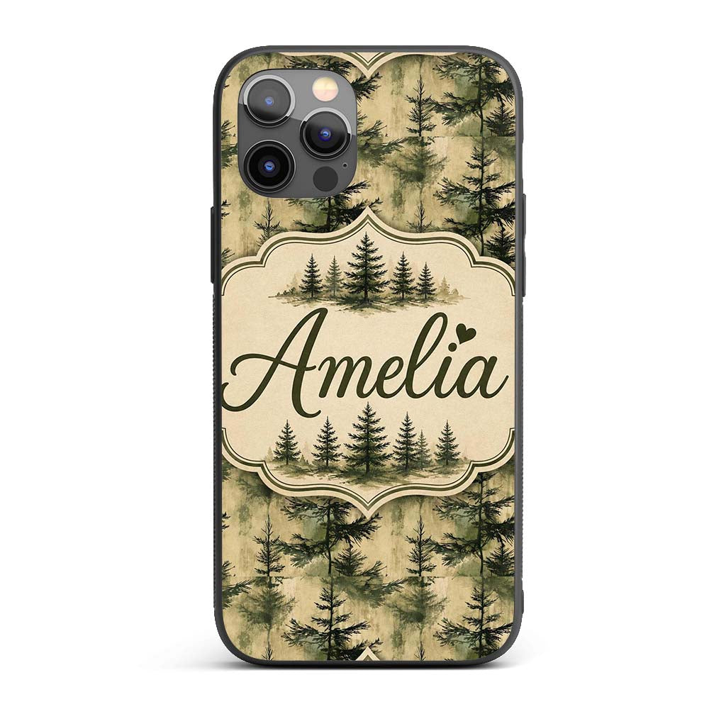 Watercolour Forest Pine Tree with Layered Green Custom Name Protective Phone Case Mobile Cover Durable Everyday Smartphone Shock Resistant
