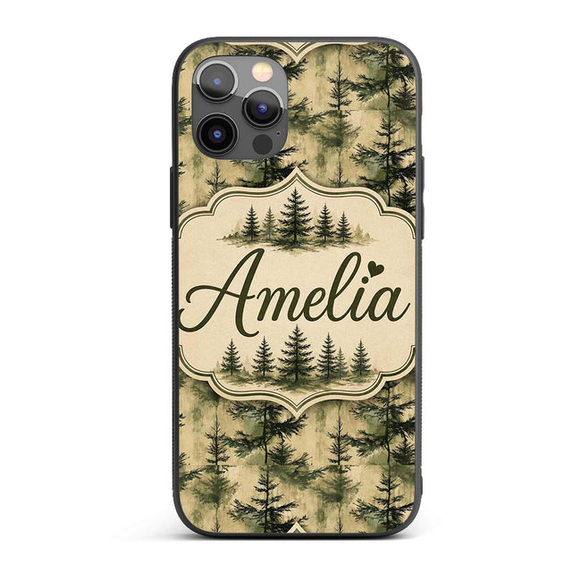 Watercolour Forest Pine Tree with Layered Green Custom Name Protective Phone Case Mobile Cover Durable Everyday Smartphone Shock Resistant