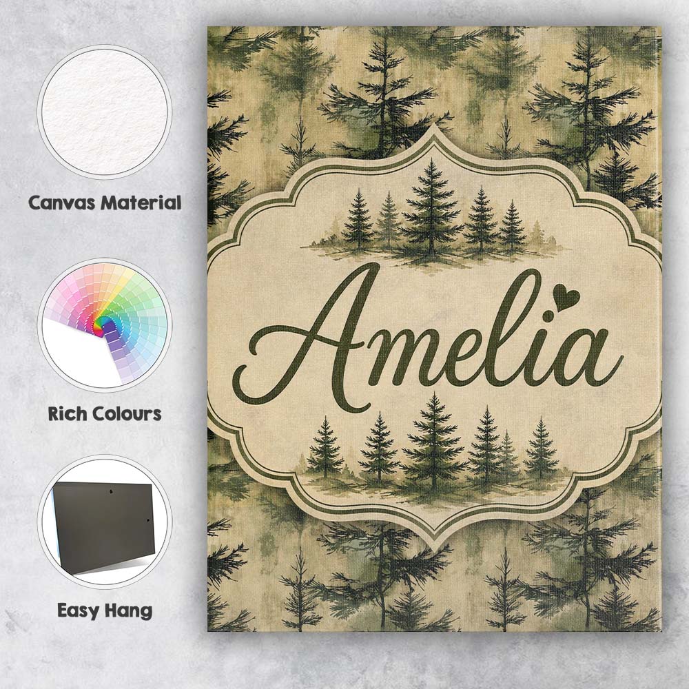 Personalised Name Watercolour Forest Pine Custom  Unique Gift Idea Elegant Feature Canvas Wall Art Print Decor Picture Ready to Hang