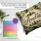 Custom Name Watercolour Forest Pine Tree Layered Green Tones and Square Filled Cushion Throw Pillow Sofa Bed Home Decor Zip Washable UK Made