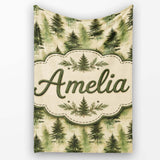 Soft Watercolour Evergreen Tree with Misty Forest Effect on Light  Personalised Custom Name Super Soft Fleece Blanket Bed Sofa Throw