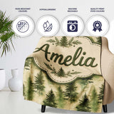 Soft Watercolour Evergreen Tree with Misty Forest Effect on Light  Personalised Custom Name Super Soft Fleece Blanket Bed Sofa Throw