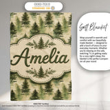 Soft Watercolour Evergreen Tree with Misty Forest Effect on Light  Personalised Custom Name Super Soft Fleece Blanket Bed Sofa Throw