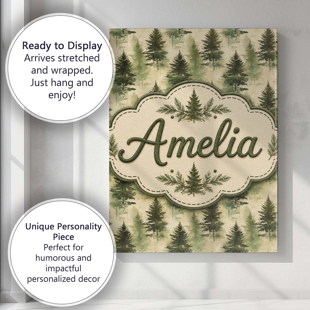 Personalised Name Soft Watercolour Evergreen Custom Bespoke  Contemporary Display Canvas Wall Art Print Decor Picture Ready to Hang