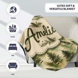 Soft Watercolour Evergreen Tree with Misty Forest Effect on Light  Personalised Custom Name Super Soft Fleece Blanket Bed Sofa Throw