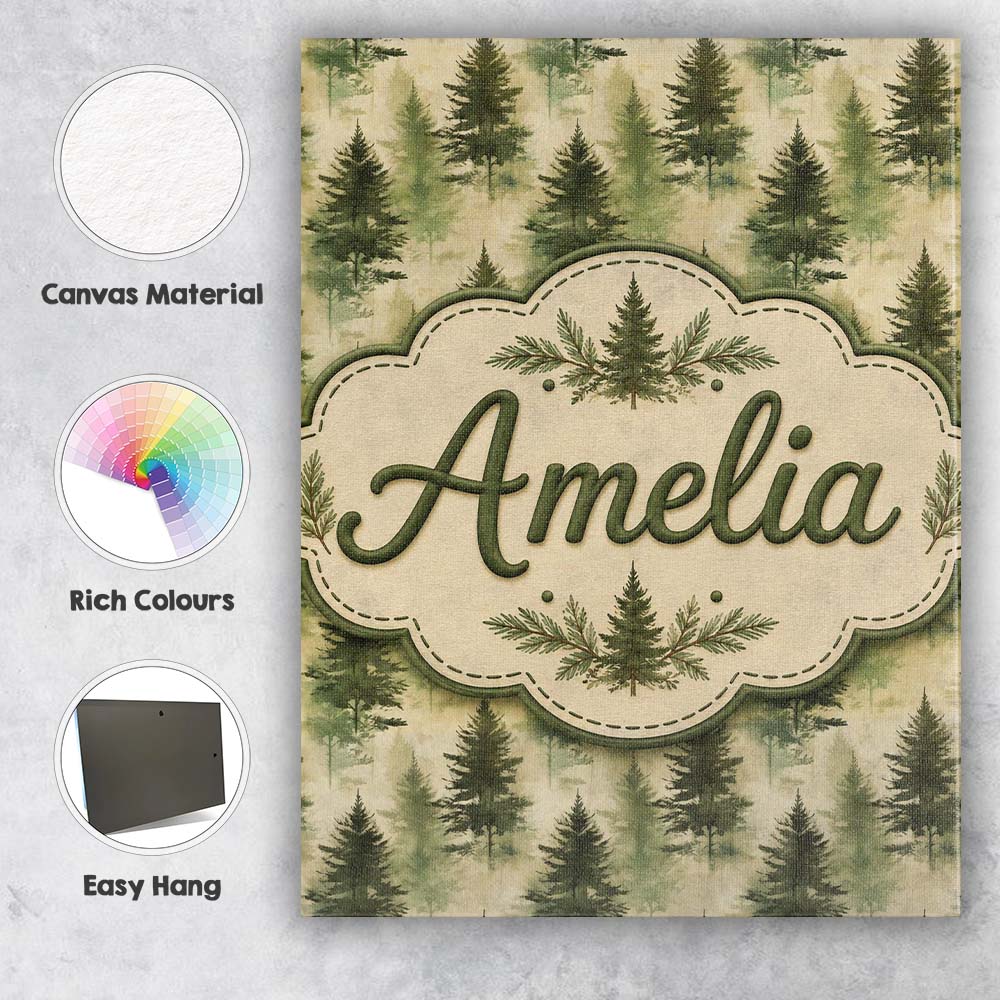 Personalised Name Soft Watercolour Evergreen Custom Bespoke  Contemporary Display Canvas Wall Art Print Decor Picture Ready to Hang