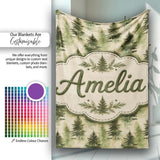 Soft Watercolour Evergreen Tree with Misty Forest Effect on Light  Personalised Custom Name Super Soft Fleece Blanket Bed Sofa Throw