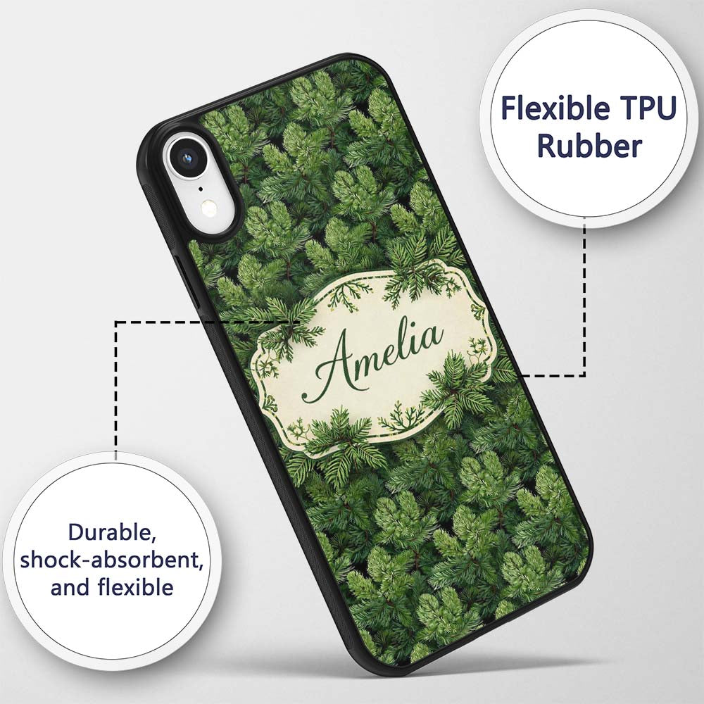 Lush Green Pine Needle with Detailed Evergreen Custom Name Protective Phone Case Mobile Cover Durable Everyday Smartphone Shock Resistant