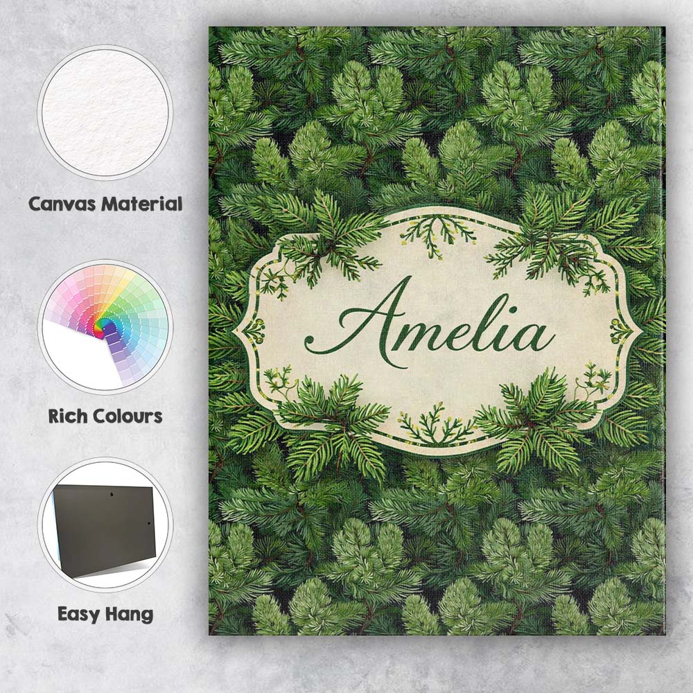 Personalised Name Lush Green Pine Needle Custom  Unique Gift Idea Elegant Feature Canvas Wall Art Print Decor Picture Ready to Hang