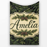 Dark Evergreen Fir Branch Pattern with Dense Foliage on Black Lovely  Personalised Custom Name Super Soft Fleece Blanket Bed Sofa Throw