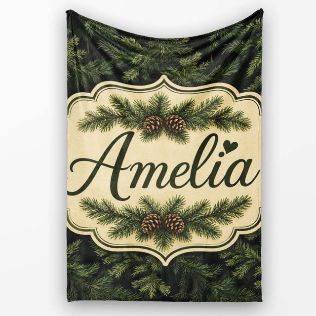 Dark Evergreen Fir Branch Pattern with Dense Foliage on Black Lovely  Personalised Custom Name Super Soft Fleece Blanket Bed Sofa Throw
