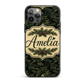 Dark Evergreen Fir Branch Pattern with Dense Custom Name Protective Phone Case Mobile Cover Durable Everyday Smartphone Shock Resistant