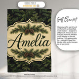 Dark Evergreen Fir Branch Pattern with Dense Foliage on Black Lovely  Personalised Custom Name Super Soft Fleece Blanket Bed Sofa Throw