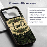 Dark Evergreen Fir Branch Pattern with Dense Custom Name Protective Phone Case Mobile Cover Durable Everyday Smartphone Shock Resistant