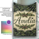 Dark Evergreen Fir Branch Pattern with Dense Foliage on Black Lovely  Personalised Custom Name Super Soft Fleece Blanket Bed Sofa Throw