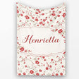 Red Floral Cream Background Seamless Pattern Beautiful Coffee Cup  Personalised Custom Name Super Soft Fleece Blanket Bed Sofa Throw