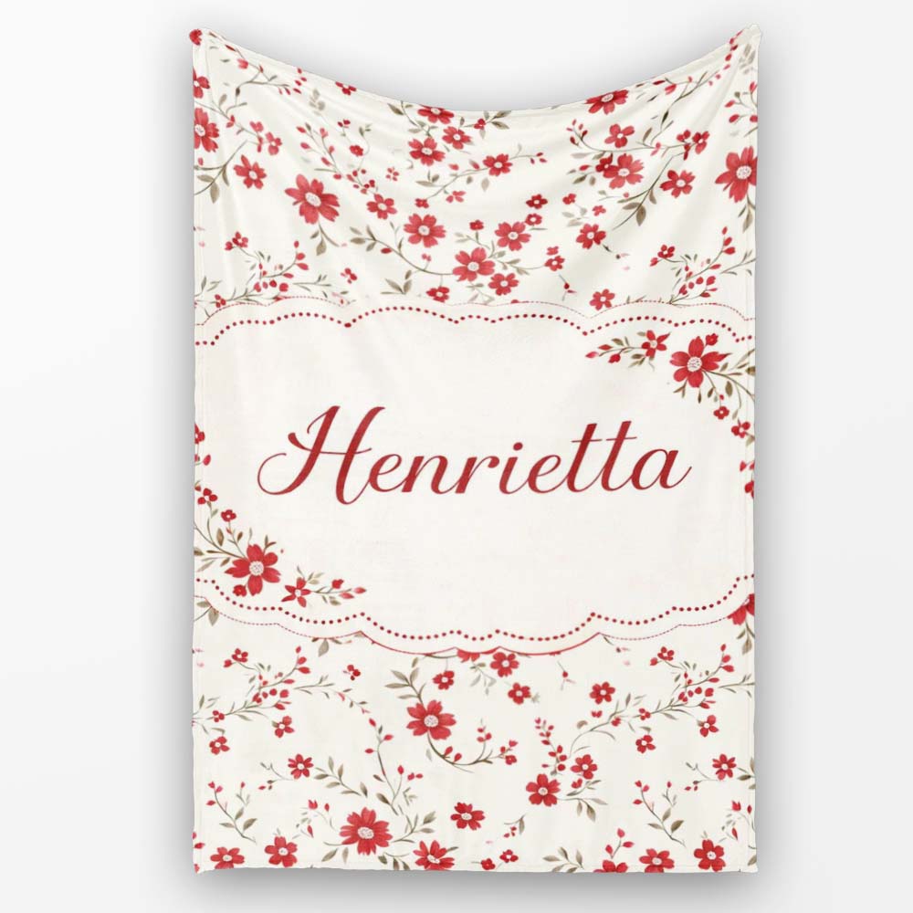Red Floral Cream Background Seamless Pattern Beautiful Coffee Cup  Personalised Custom Name Super Soft Fleece Blanket Bed Sofa Throw