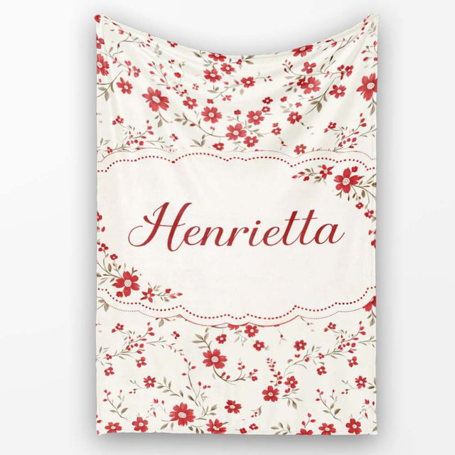 Red Floral Cream Background Seamless Pattern Beautiful Coffee Cup  Personalised Custom Name Super Soft Fleece Blanket Bed Sofa Throw