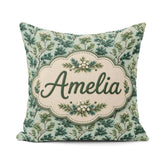 Custom Name Botanical Pine with White Blossoms and Birds on Soft Square Filled Cushion Throw Pillow Sofa Bed Home Decor Zip Washable UK Made