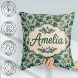 Custom Name Botanical Pine with White Blossoms and Birds on Soft Square Filled Cushion Throw Pillow Sofa Bed Home Decor Zip Washable UK Made