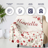 Red Floral Cream Background Seamless Pattern Beautiful Coffee Cup  Personalised Custom Name Super Soft Fleece Blanket Bed Sofa Throw