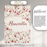 Red Floral Cream Background Seamless Pattern Beautiful Coffee Cup  Personalised Custom Name Super Soft Fleece Blanket Bed Sofa Throw