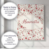 Personalised Name Red Floral Cream Background Seamless Pattern Custom Modern Room Accent Canvas Wall Art Print Decor Picture Ready to Hang