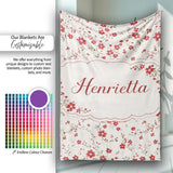 Red Floral Cream Background Seamless Pattern Beautiful Coffee Cup  Personalised Custom Name Super Soft Fleece Blanket Bed Sofa Throw