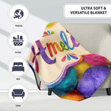 Bright Watercolour Easter Egg Pattern in Vibrant Multicolour Tones  Personalised Custom Name Super Soft Fleece Blanket Bed Sofa Throw