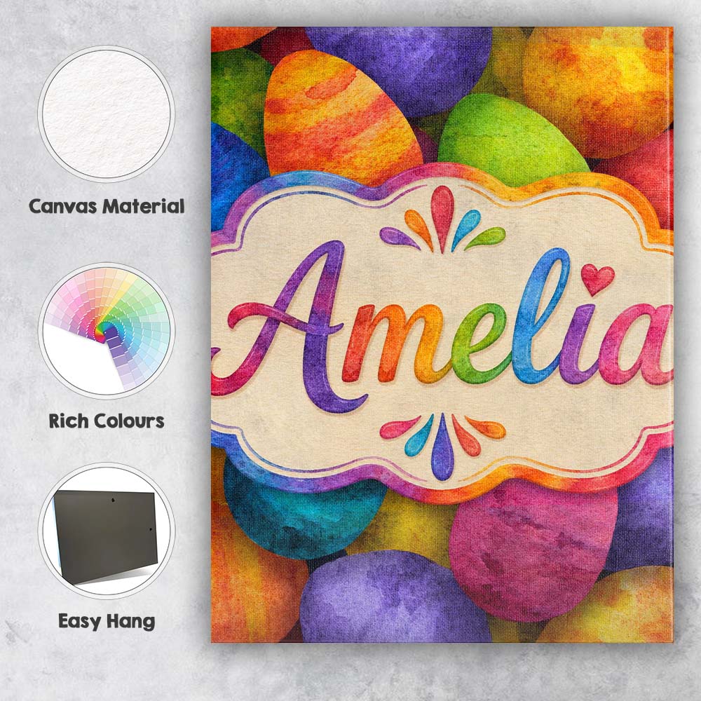 Personalised Name Bright Watercolour Easter Custom  Bespoke Interior Contemporary Canvas Wall Art Print Decor Picture Ready to Hang