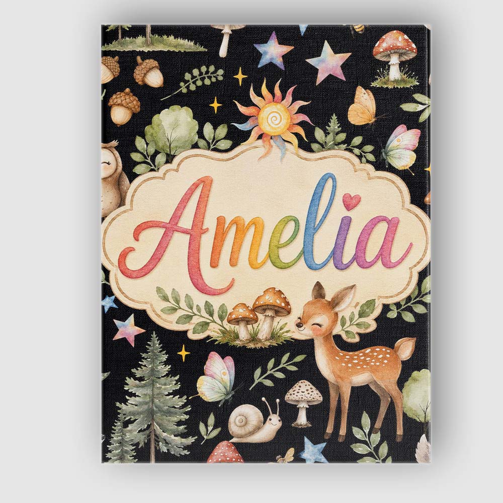 Personalised Name Cute Woodland Animals Custom  Modern Room Accent Elegant Feature Canvas Wall Art Print Decor Picture Ready to Hang