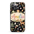 Cute Woodland Animals with Deer Owl Mushrooms and Custom Name Protective Phone Case Mobile Cover Durable Everyday Smartphone Shock Resistant