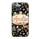 Cute Woodland Animals with Deer Owl Mushrooms and Custom Name Protective Phone Case Mobile Cover Durable Everyday Smartphone Shock Resistant
