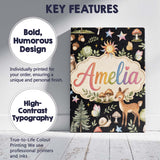 Personalised Name Cute Woodland Animals Custom  Modern Room Accent Elegant Feature Canvas Wall Art Print Decor Picture Ready to Hang