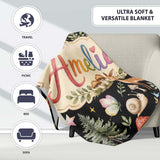 Cute Woodland Animals with Deer Owl Mushrooms and Forest Elements  Personalised Custom Name Super Soft Fleece Blanket Bed Sofa Throw