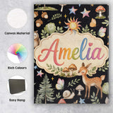Personalised Name Cute Woodland Animals Custom  Modern Room Accent Elegant Feature Canvas Wall Art Print Decor Picture Ready to Hang
